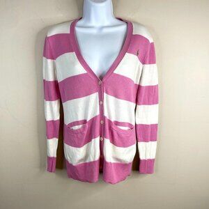 Ralph Lauren Striped Cardigan Sweater 16 XL Pink White Button Up V Neck Juniors